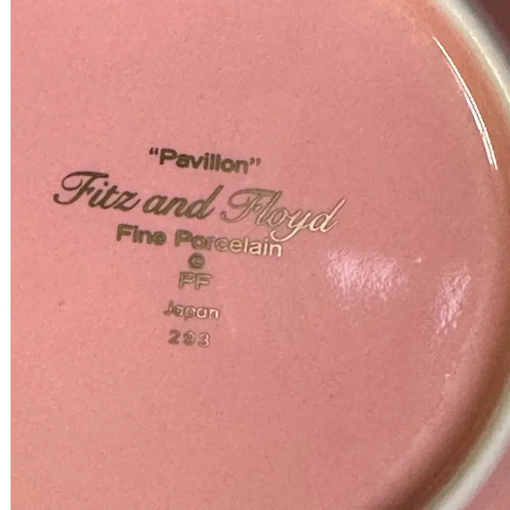 Fitz & Floyd Rare Pavillion Peach Coral Retired 1987-1988 1 Mug and 4 Saucers